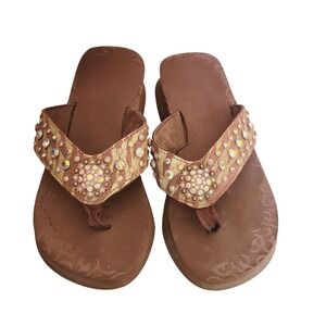Justin‎ Rhinestone Flip Flops Thong Western Sandals Sparkle Embellished Brown 10